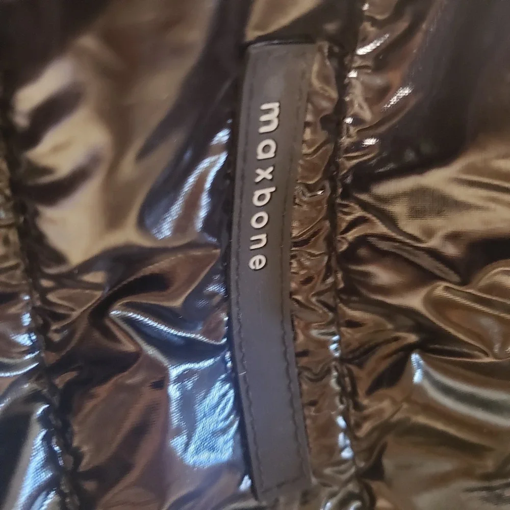 Maxbone Dog Black Lu Ski Suit Size Medium Puffer Glossy Black Removed Hood Snap‎
